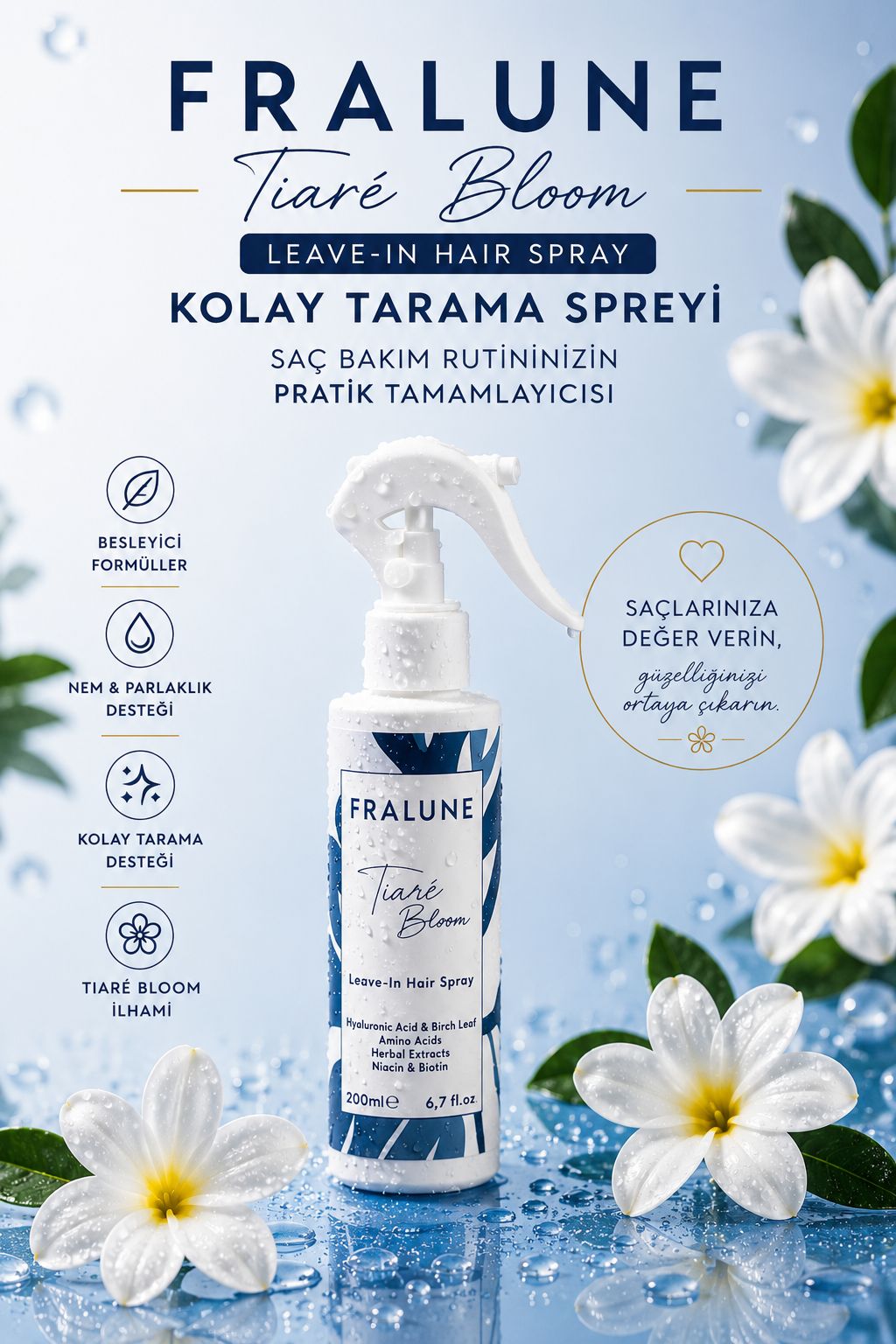 Fralune Kolay Tarama Saç Bakım Spreyi 200 ml | Saç Açıcı ve Durulanmayan Saç Bakımı