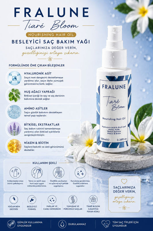 Fralune Besleyici Saç Bakım Yağı 100 ml | Parlaklık ve Yumuşaklık İçin Saç Ucu Bakımı